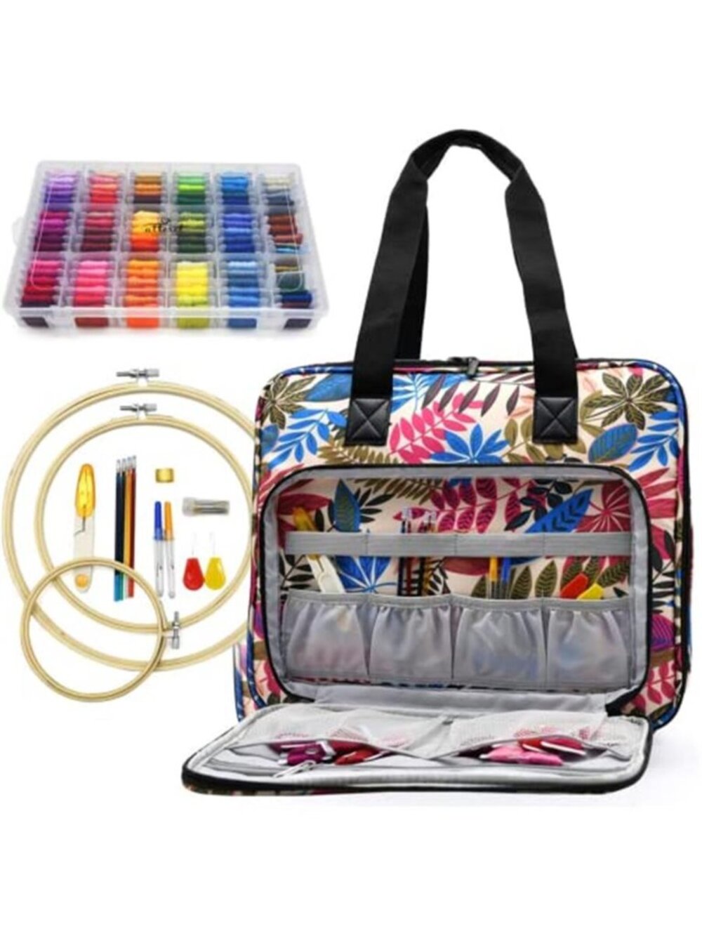 Embroidery Starter Kit Cross Stitch Set DMC Threads Hoops Needles Storage Case